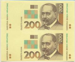 Horvátország 1993 (1994). 200K előlapi színpróba kettes ívben T:I Croatia 1993 (1994). 200 Kuna front color trial in a sheet of two C:UNC