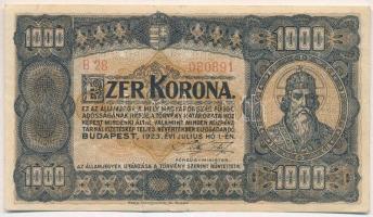 1923. 1000K "Magyar Pénzjegynyomda Rt. Budapest" nyomdahely jelöléssel T:III,III- kis szakadások