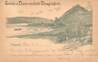 1899 Visegrád a Duna mellett, vadásszal. Ritka képeslap!