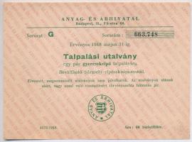 Budapest 1948. "Talpalási utalvány egy pár gyermekcipő talpalására - Anyag- és Árhivatal" T:I-