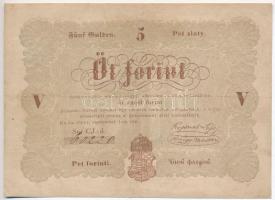 1848. 5Ft Kossuth bankó barna T:III,III- tűly. Adamo G109A