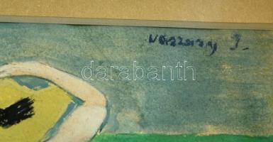 Vaszary jelzéssel: Kalapos női akt háttal. Vegyes technika, papír, üvegezett keretben, 20×14 cm