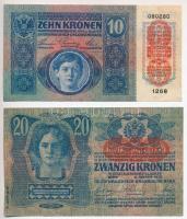 1913. 20K + 1915. 10K mindkettő piros "Deutschösterreich" felülbélyegzéssel és hamis bélye...