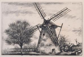 Nechánszky József (1936-): Malom. Rézkarc, papír, jelzett 16x11 cm / Mill, windmill etching