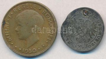 Vegyes: Csehország / Történelmi tartomány 1707. 3kr Ag "I. József" Kuttenberg (1,36g) + Románia 1930. 20L Ni-sárgaréz "I. Mihály" T:2-3 ph., lyuk Mixed: Bohemia 1707. 3 Kreuzer Ag "Joseph I" Kuttenberg (1,36g) + Romania 1930. 20 Lei Ni-Brass "Mihai I" C:XF-F edge error, hole Krause KM#630, KM#50