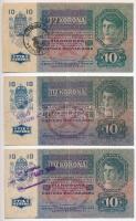 1914. 50K + 1915. 10K (6x) mindegyik felülbélyegzéssel, közte hamisak is (with fake overprints) T:II...