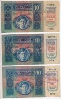 1914. 50K + 1915. 10K (6x) mindegyik felülbélyegzéssel, közte hamisak is (with fake overprints) T:II...