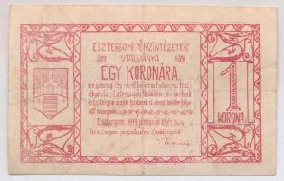 Esztergom 1919. 1K "Esztergomi Pénzintézetek Utalványa" felülbélyegzett T:III,III-