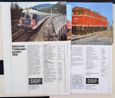 cca 1970 Az osztrák SGP által gyártott vasuti kocsik, és mozdonyok adatlapjait tartalmazó mappa, ném...