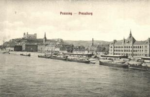 Pozsony, Pressburg, Bratislava; rakpart uszályokkal / quay with barges (képeslapfüzetből / from postcard booklet)