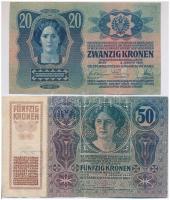 1913. 20K + 1914. 50K mindkettő csehszlovák bélyeggel és bélyegzéssel T:III,III-