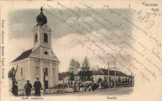 Kisjenő, Chisineu-Cris; Katolikus templom a kastéllyal. Messzer Lipót kiadása / church with castle (EK)