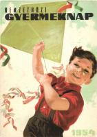 1954 Nemzetközi Gyermeknap, kiadja Magyar Nők Demokratikus Szövetsége / International childrens day, socialist propaganda card (EK)