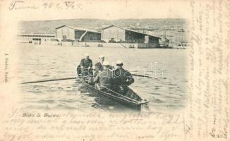 Fiume, Porto, rowing men in boat. J. Radici