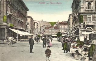 Fiume, Piazza Dante / market square, cafe, W. L. Bp. 3848-1910. Verlag Celestine Mayer