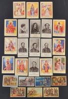 cca 1930-1940 24 db képes nyomtatvány, magyar uralkodókkal, történelmi személyekkel, szentekkel, 6x10 és 12x7 és 11x8 cm méretekben