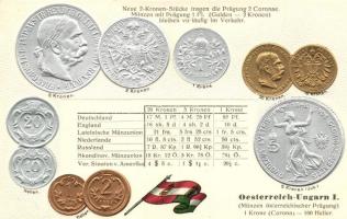 Österreich-Ungarn I. / Austro-Hungarian set of coins, flag, Emb. litho