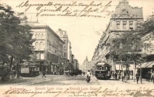 Budapest V. Kossuth Lajos utca, 467 és 549-es sorszámú villamosok. Taussig Arthur