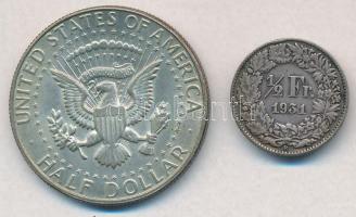 Vegyes: Amerikai Egyesült Államok 1968D 1/2$ Ag "Kennedy" + Svájc 1931. 1/2Fr Ag T:1-,2-
...