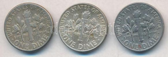 Amerikai Egyesült Államok 1960-1964. 1D Ag "Roosevelt" (2xklf) + 1969D 1D Cu-Ni "Roos...