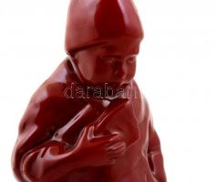 Zsolnay ökörvér mázas figura, apró lepattanással, jelzett, m:26 cm