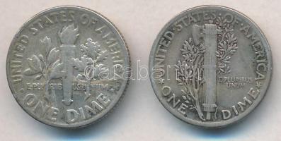 Amerikai Egyesült Államok 1944. 1D Ag "Mercury" + 1952. 1D Ag "Roosevelt" T:2,2-...