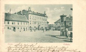 1899 Budapest III. Óbuda, Fő tér, hirdetőoszlop Dreyfus reklámjával, Divald Károly 290. sz.