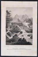 cca 1880 Ludwig Rohbock (1820-1883): Tarpataki vízesés a Tátrában, acélmetszet, papír, 16x11 cm./cca 1880 Ludwig Rohbock (1820-1883): Kohlbacher Waterfall in Tatra, steel-engraving, paper, 16x11 cm.