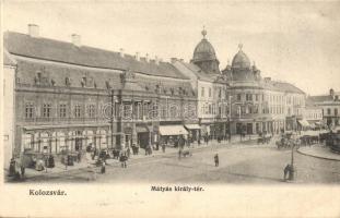 Kolozsvár, Cluj; Mátyás király tér, Anker, Jeney Lajos üzlete / square, shops