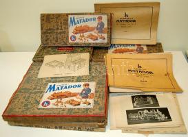 6 doboz Matador építőjáték hozzávaló tervekkel, leírásokkal