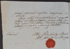 1845 Kiskunszabadszállás város szerződése helyi boltossal. A városi elöljárók aláírásával és a város...