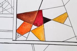 Kun Sarolta (1990-): Kompozició. Akvarell-tus, papír, jelzett, 39×29 cm