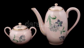 Zsolnay  virág mintás mokkás készlet, rózsaszín mázas, kézzel festett, jelzett, hibátlan