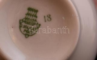 Zsolnay  virág mintás mokkás készlet, rózsaszín mázas, kézzel festett, jelzett, hibátlan