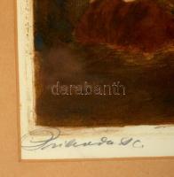 Prihoda István (1891-1956) - Iványi Grünwald Béla (1867-1940) Találkozás. Színezett rézkarc, papír, ...