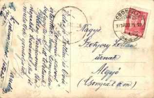 1927 MFTR Csaba oldalkerekes vontató gőzhajó, személyzet és hajóskapitányok csoportképe a fedélzeten...