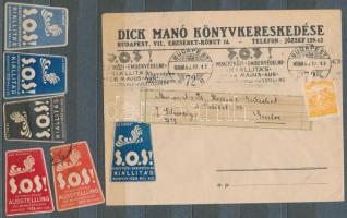 1926 Dick Manó könyvkereskedés reklámborítékja + 5 db reklámbélyeg, a teljes sor, RR!