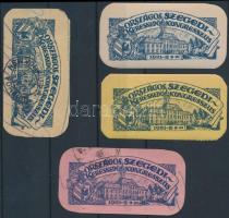 1921 Országos Szegedi Kereskedő Kongresszus 4 db levélzáró, ebből kettő vasúti bélyegzéssel, R!