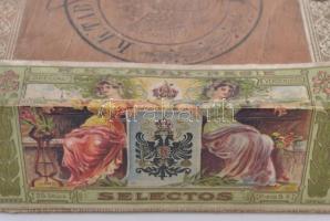 cca 1900 k.u.k. Tabak Regie Selectos faragott, litho címkés fadoboz szivaroknak / Tobacco, cigar woo...
