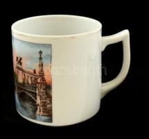 cca 1900 Emlék bögre Milleniumi emlékművel, matricás, jelzés nélkül, kopott, m: 8 cm