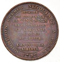 Franciaország 1792. 5S Br "Alkotmány", kiadó: Monneron fivérek, Párizs T:2-
France 1792. ...