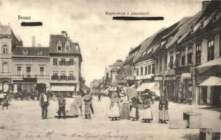 Brassó, Kronstadt, Brasov; Kapu utca a Piac térről, H. Zeidner üzlete, gyógyszertár / street view, shops, pharmacy