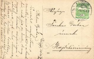 1912 Lugos, Lugoj; Árvízi utcakép, lovas ember az árvízben, Gyógyszertár a Szent Máriához, Kőrősy Lá...