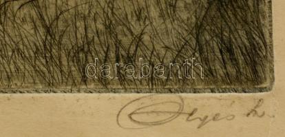 Illyés L. jelzéssel: Szarvarbőgés. Rézkarc, papír. Jelzett. 22x26 cm (foltos)