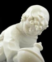 Zsolnay kisfiú a búgócsigával, fehér mázas, jelzett, hibátlan, m:11 cm, h: 14 cm (tervező:Sinkó Andr...