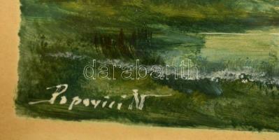 Popvici jelzéssel: Tó a hegyek lábánál, vegyes technika, üvegezett fa keretben, 16x21 cm