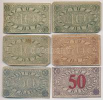 Pécs 1919. 10f (3x) + 20f + 50f (2xklf) házipénztár-pénztárjegy T:III,III-