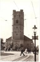 Debrecen, Széchenyi utca a református kis templommal, villamos átszállóhely, photo