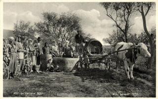 1930 Mór, szüreti kép hordókkal és ökörszekérrel. Glatz Gusztáv kiadása
