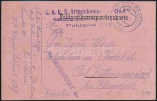 Tábori posta levelezőlap &quot;K.u.k. 5. Armeekommando Mannschaftsrekonvaleszentenstation&quot; + &quot;FP 339&quot;, Austria-Hungary Field Postcard &quot;K.u.k. 5. Armeekommando Mannschaftsrekonvaleszentenstation&quot; + &quot;FP 339&quot;